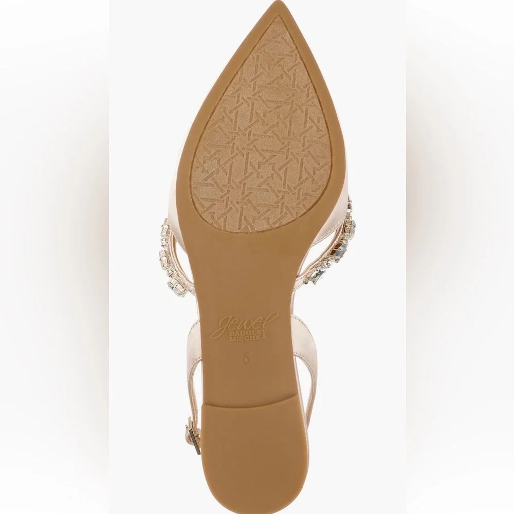 Jewel Badgley Mischka Satin Flats in Champagne with Crystal Embellishments - Picture 7 of 7